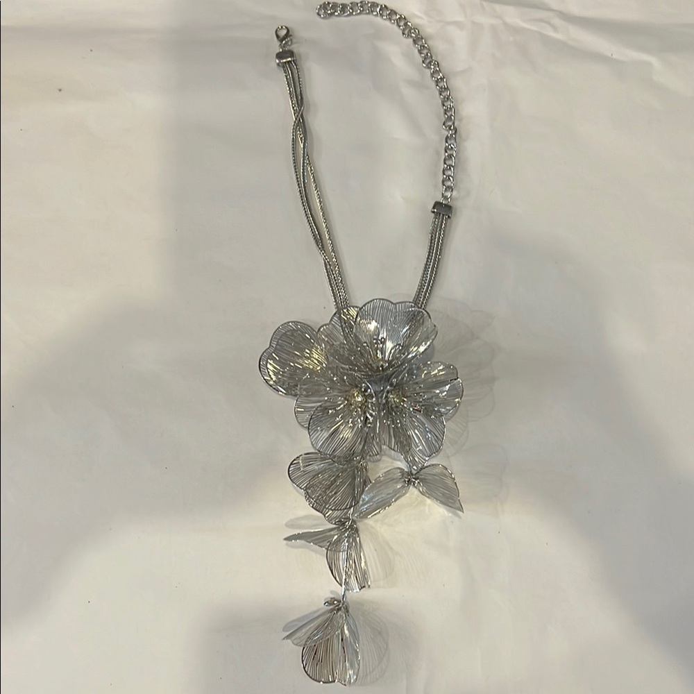 Silver Floral Statement Necklace